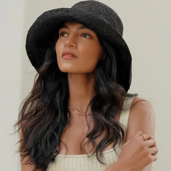 Jenni Kayne Crochet Raffia Sun Hat in Black Jenni Kayne | Jenni Kayne Crochet Raffia Sun Hat Black  main image 3